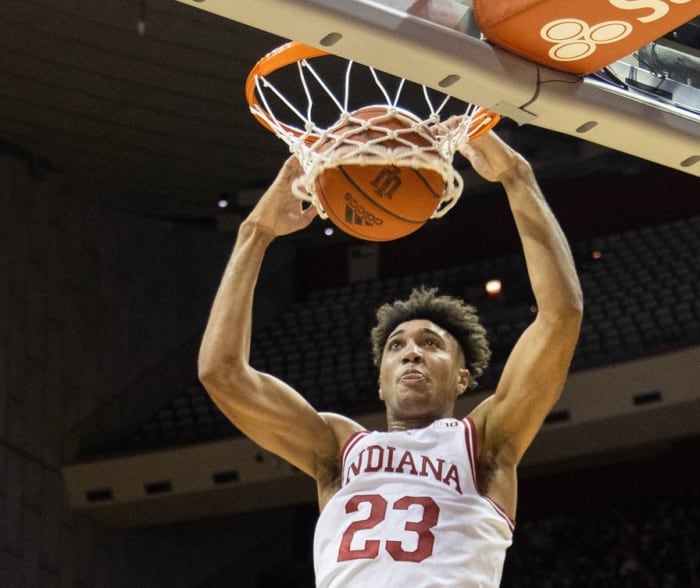 Indiana junior forward Trayce Jackson-Davis set an Assembly Hall scoring record on Saturday, getting 43 points in the Hoosiers win over Marshall. (Trevor Ruszkowski/USA TODAY Sports)
